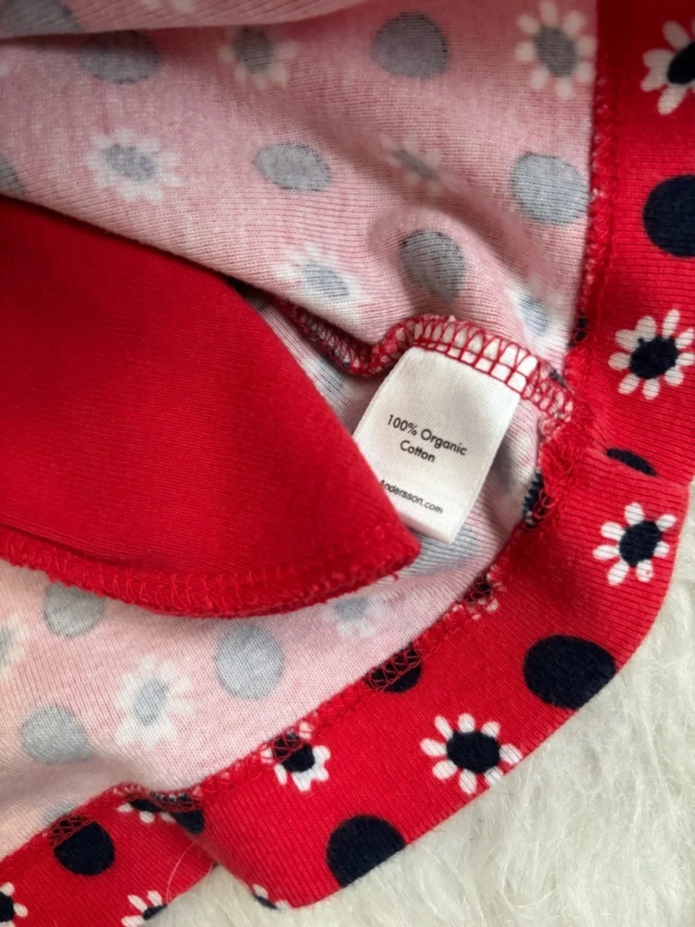 Hanna Andersson Festive Red Sleeveless Dress with Navy Dots and White Flowers